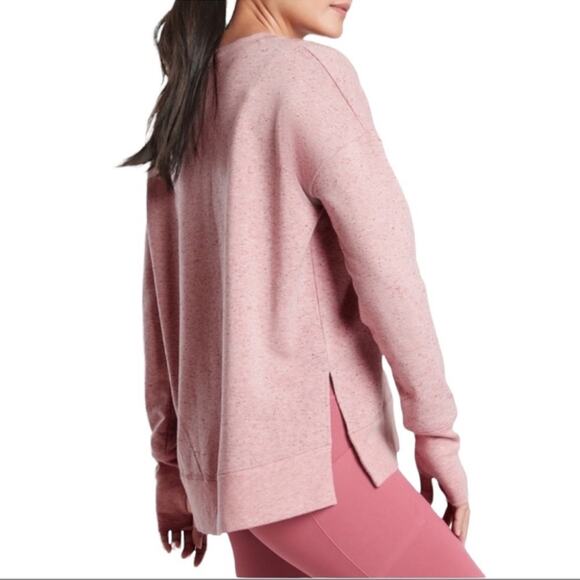 Athleta Pink Balance Speckled Dot Ribbed Slit Pullover Top Sweatshirt Loungewear - Picture 2 of 6